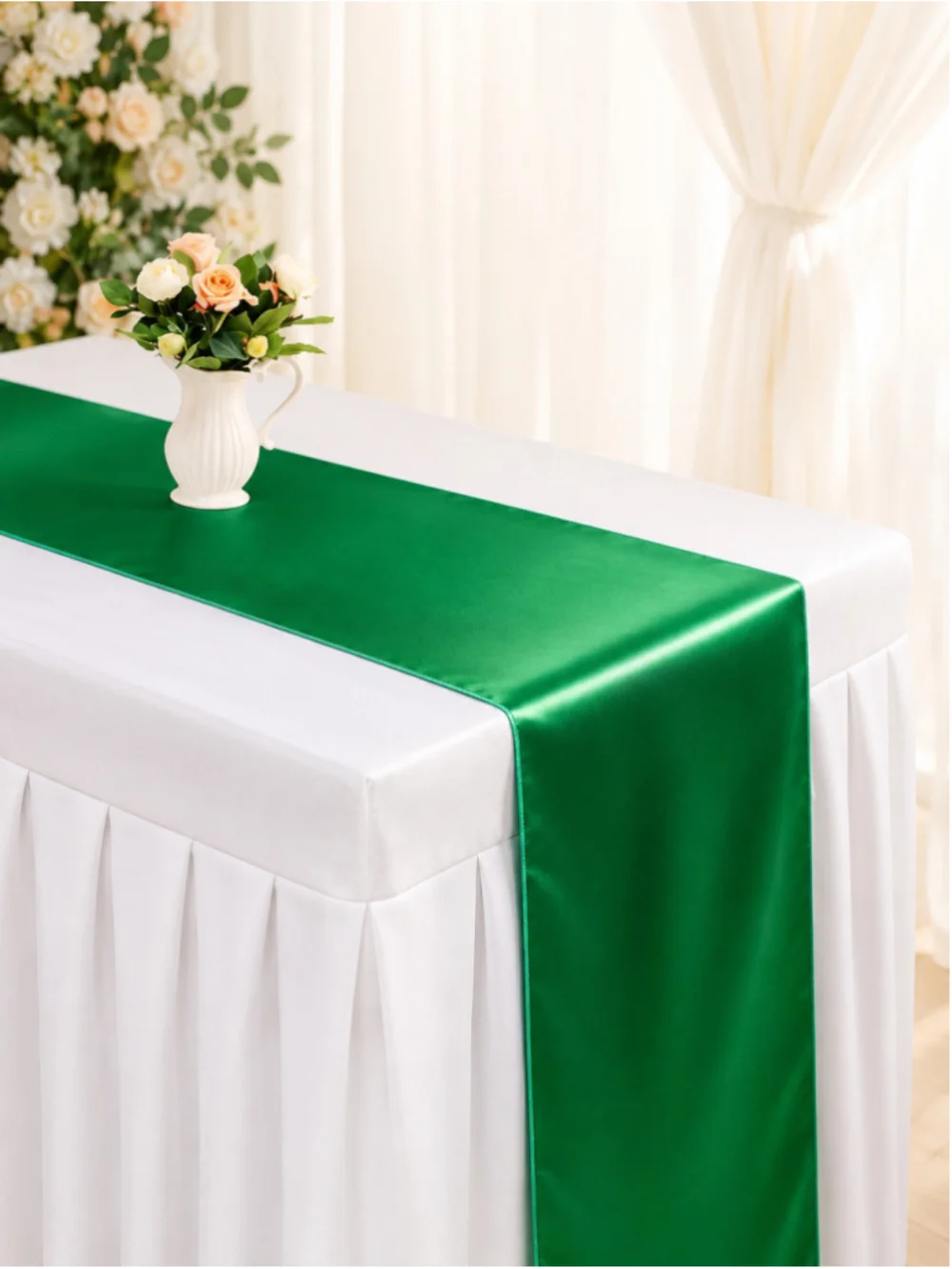 Lot of 10 Green Satin Sash/Table Runners – 12” x 108”